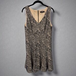 THE LIMITED SIZE 12 THE LIMITED BLACK LACE OVERLAY CHAMPAGNE FIT  FLARE DRESS